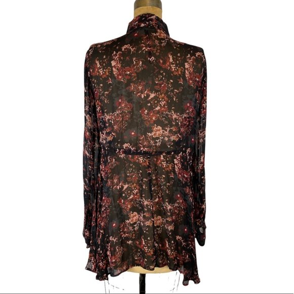 Zara Premium Collection Sheer Floral Button Front Cinched Tie Waist Tunic Size M - Picture 8 of 11